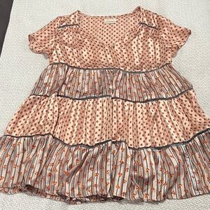 Urban Outfitters Peach Tiered Floral Stripe Dress